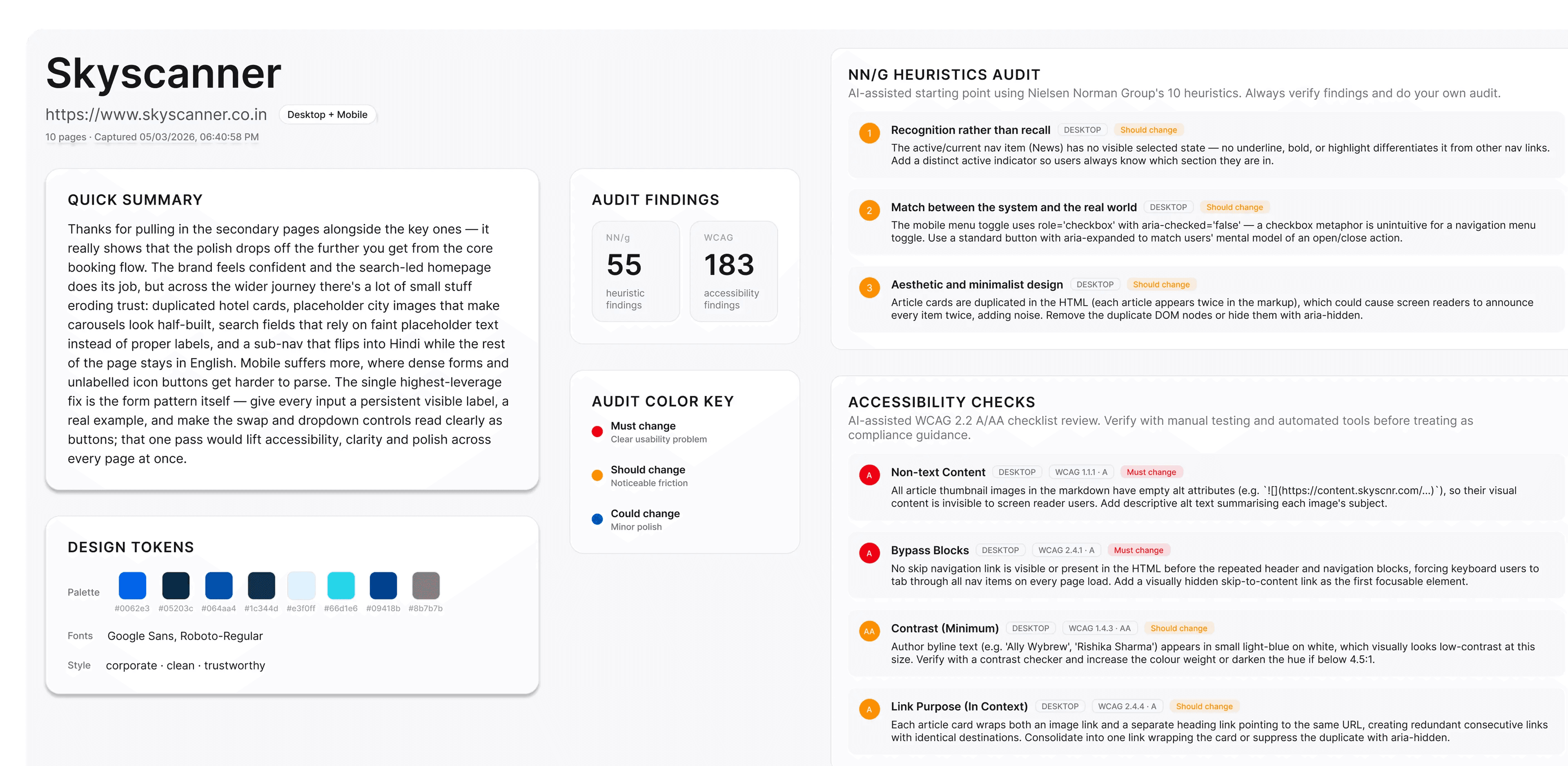 Snap Site annotated findings and heuristics audit detail